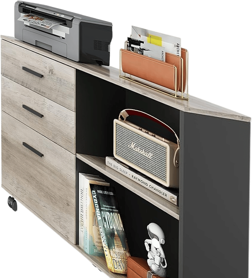 DEVAISE 3-Drawer Wood File Cabinet, Mobile Lateral Filing Cabinet, Printer Stand with Open Storage Shelves for Home Office, Greige added by Margarette Cayao