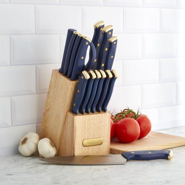 Farberware 15-Piece Triple Riveted Knife Set, High-Carbon Stainless Steel with Ergonomic Handles, Wood Block added by Jessica Holmes
