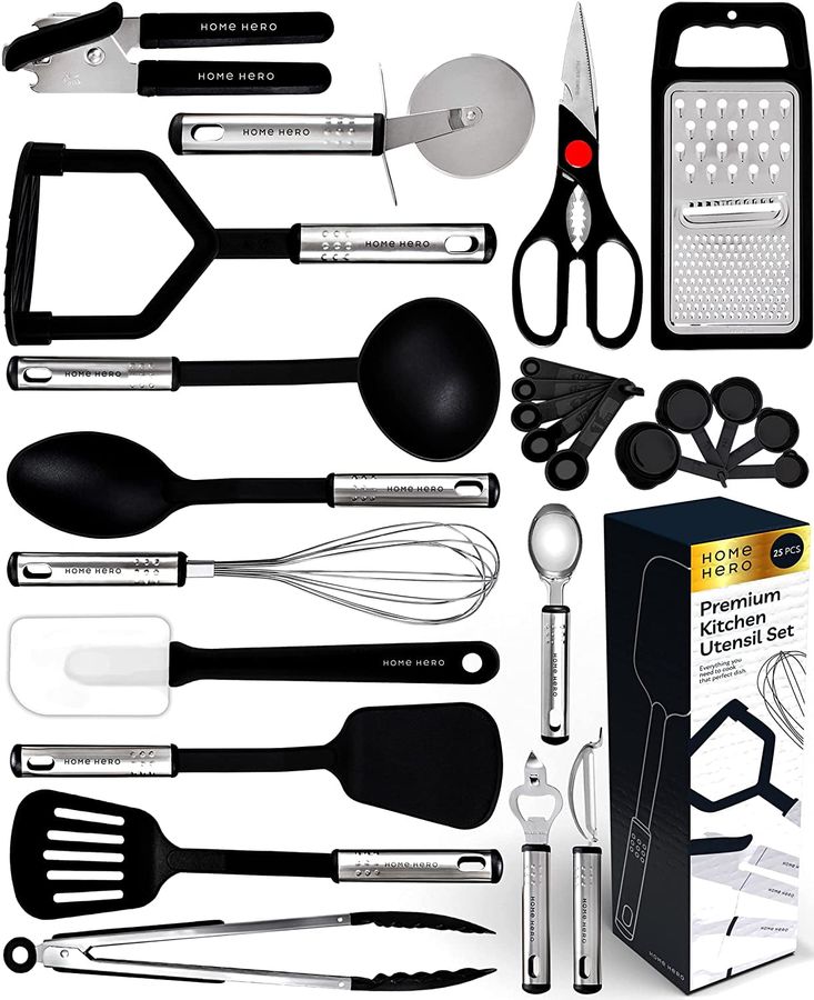 Home Hero - Kitchen Utensils Set, Cooking Utensils Set, Kitchen Essentials, 25 Pcs, Black - Walmart.com added by Jesse Coleman