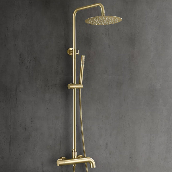51.73” Height Adjustable Solid Brass 3-Functions Wall Mounted Outdoor Exposed Complete Shower System added by Audrey Harrer