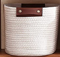 Organizix 3 Pack Woven Cotton Rope Shelf Storage Basket with Leather Handles, Baby Nursery Storage Bin Organizers, Closet Shelf Storage - 15 x 10 x 9, Cream added by Morgan Van Roekel