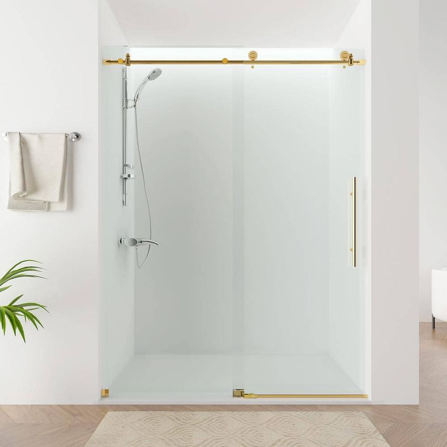 Vanity Art 60 in. W x 76 in. H Frameless Sliding Shower Door in Titanium Gold with Explosion-Proof Clear Glass VASSD6076TG - The Home Depot added by Cornelia Spiske