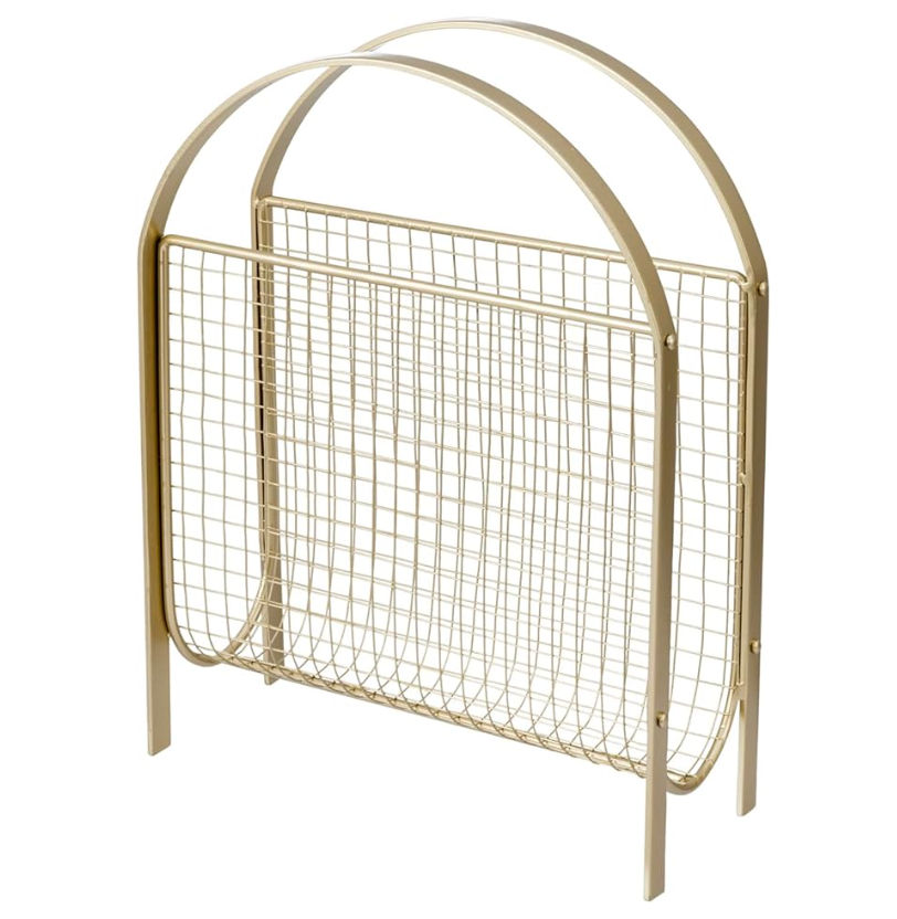 MyGift Mid-Century Magazine Holder Floor Standing Rack Sling with Brass Tone Metal Frame and Mesh Sling added by Kathryne Gettas