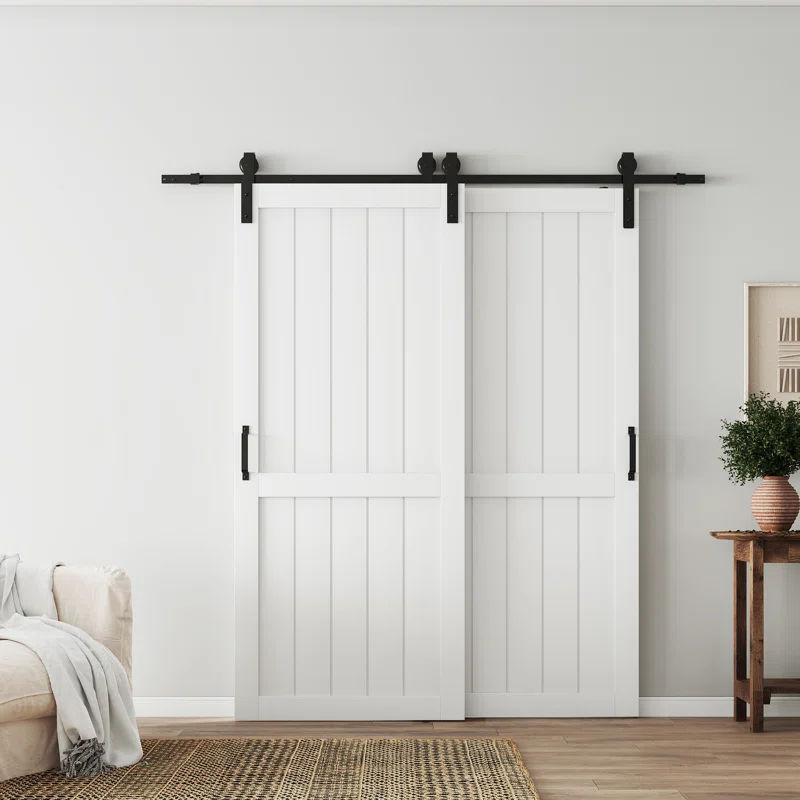 CHIC MODE MDF Bypass Barn Door Sliding Interior Door With Hardware Kit,2 Panels | Wayfair added by Rescued Room Design