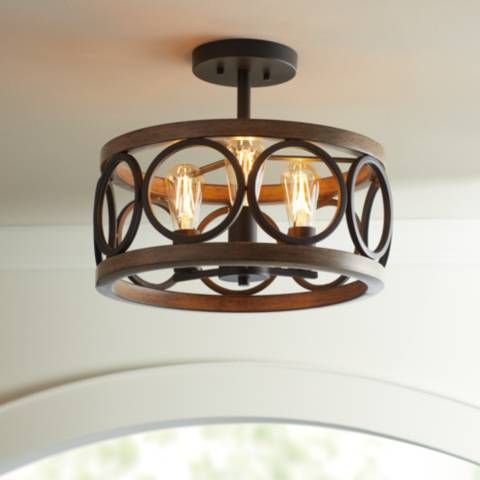 Salima 16"W Black and Wood Grain 3-Light LED Ceiling Light - #35G96 | Lamps Plus added by Erin Turtenwald