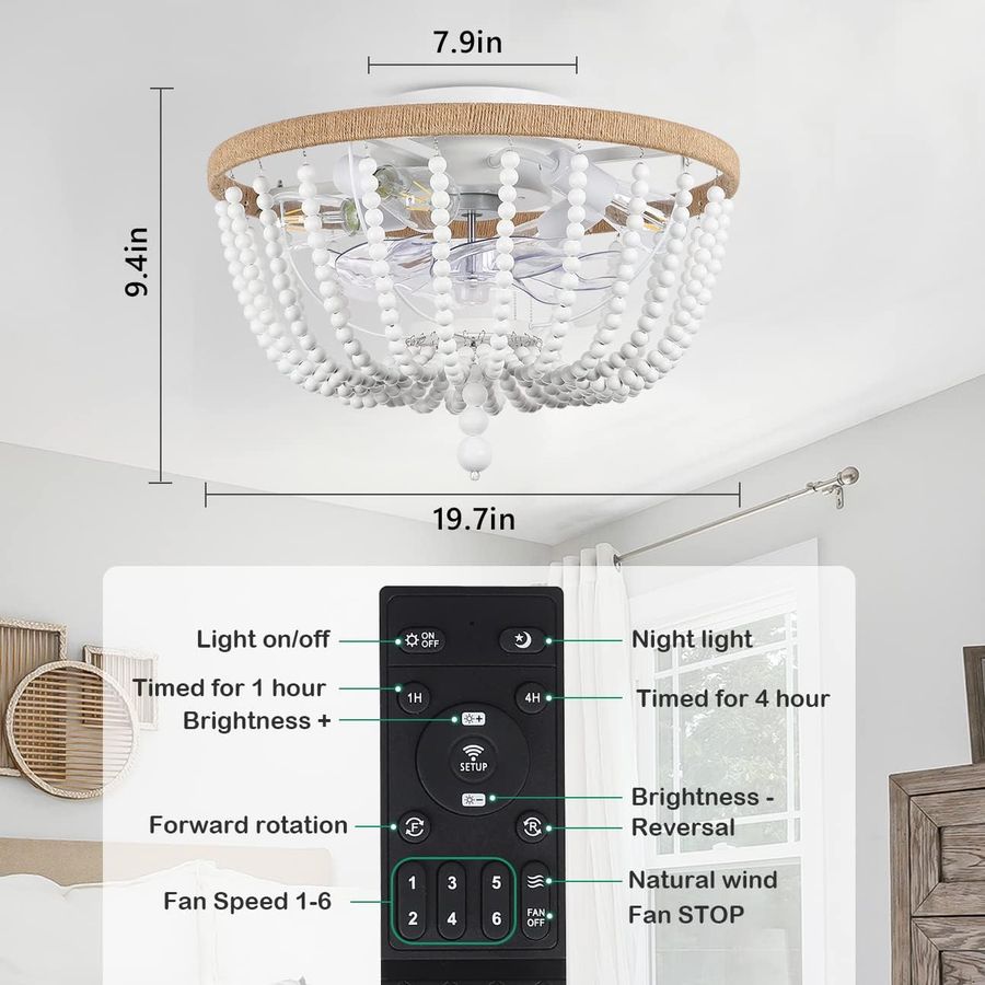 Dimmable Caged Ceiling Fan With Light and Remote，Boho Bladeless Ceiling Fan with Light with 5 Bulbs，6-Speed Reversible Enclosed Low Profile Flush Mount Ceiling Fan for Bedroom, Dining Room added by carolyn dorgan