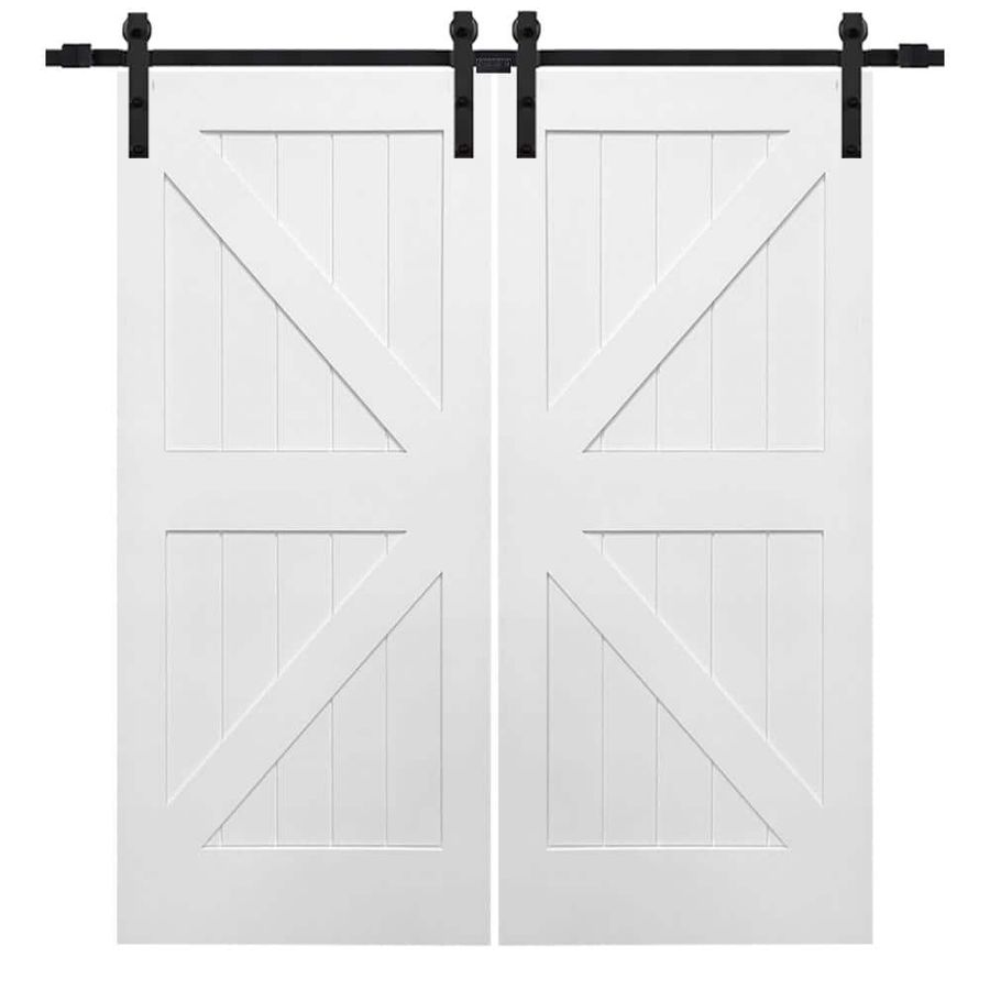 MMI Door 72 in. x 84 in. Primed Composite K-Plank Double Sliding Barn Door with Matte Black Hardware Kit Z0341677 - The Home Depot added by Laura Williams