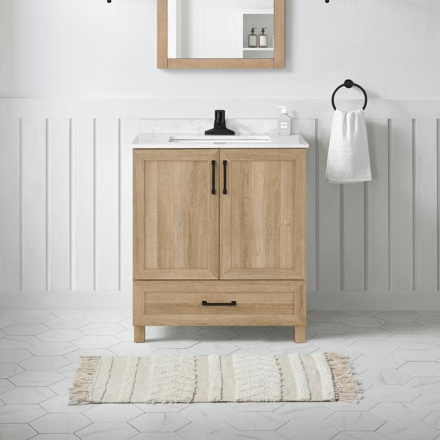 Glacier Bay Tobana 30 in. Single Sink Weathered Tan Bath Vanity with White Engineered Marble Top (Assembled) Tobana 30NO - The Home Depot added by Ruthann R