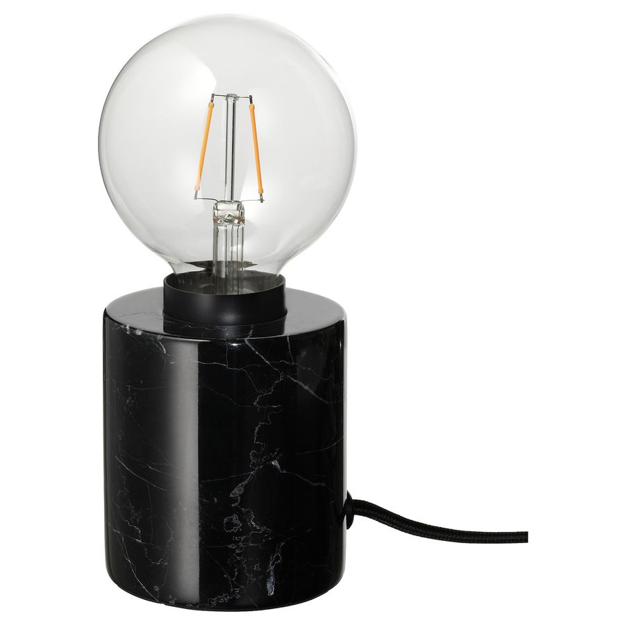 MARKFROST / LUNNOM Table lamp with LED bulb, marble black/globe clear - IKEA added by ally alvarez