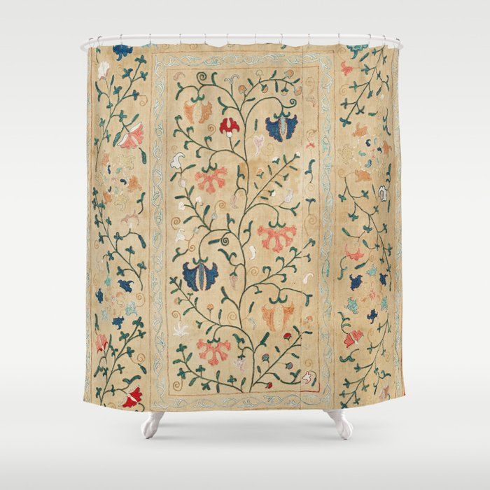 Uzbekistan Suzani Nim Embroidery Print Shower Curtain by Vicky Brago-Mitchell® added by Shannon Harvey