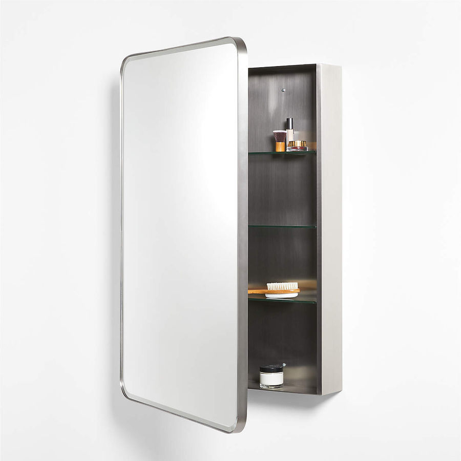 Edge Large Rounded Rectangle Silver Medicine Cabinet with Mirror | Crate & Barrel added by LAUREN KELLY