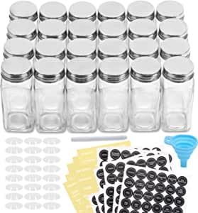 Aozita 48 Pcs Glass Spice Jars/Bottles - 4oz Empty Square Spice Containers with Spice Labels - Shaker Lids and Airtight Metal Caps - Silicone Collapsible Funnel Included added by Spoak Member