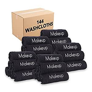 Arkwright Makeup Remover Wash Cloth - 100% Cotton Soft Quick Dry Fingertip Face Towel Washcloths for Hand and Make Up, 13 x 13 in. (Bulk Case of 144), Black added by Amanda White