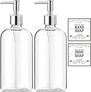 Clear Soap Dispenser with Rust Proof Pump, Waterproof Labels (2 Pack,16 Oz), Soap Dispenser Bathroom, Plastic Hand Soap Dispenser Dish Soap Dispenser for Kitchen, Premium Thick Soap Pump Bottles added by Ashley Vipond