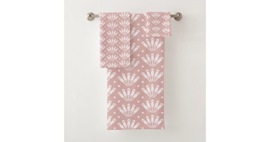 Art Deco Seashell 20s Pattern Pink Dusty Rose Bath Towel Set | Zazzle.com added by Paisley Zeledon Dabao