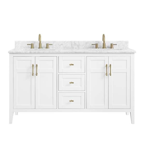 Sturgess 61 in. Double Sink White Bath Vanity with White Carrara Marble Top (Assembled) added by Nora Chartrand