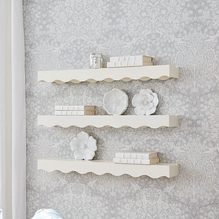 Tulette Floating Wall Shelf Decorative Scalloped White Wood with Plate Groove added by Liz Nevil-Smith