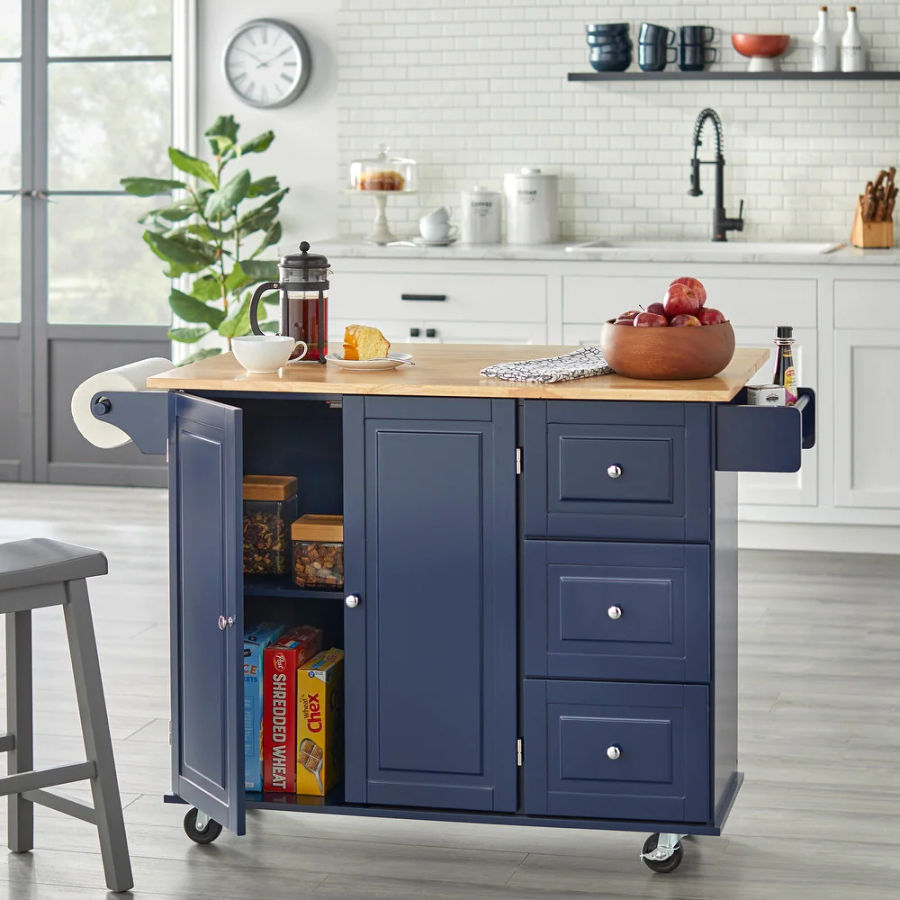 Simple Living 3-drawer Drop Leaf Kitchen Cart - Bed Bath & Beyond - 20602808 added by Laura Hernandez