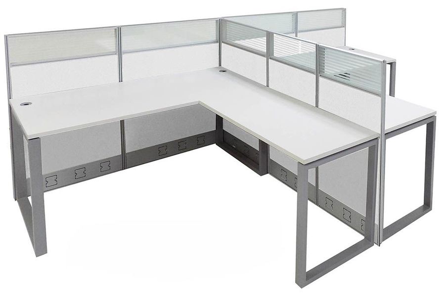 48"H TrendSpaces White Laminate 2-Person L-Shaped Washable Cubicle w/Glass added by Spoak Member