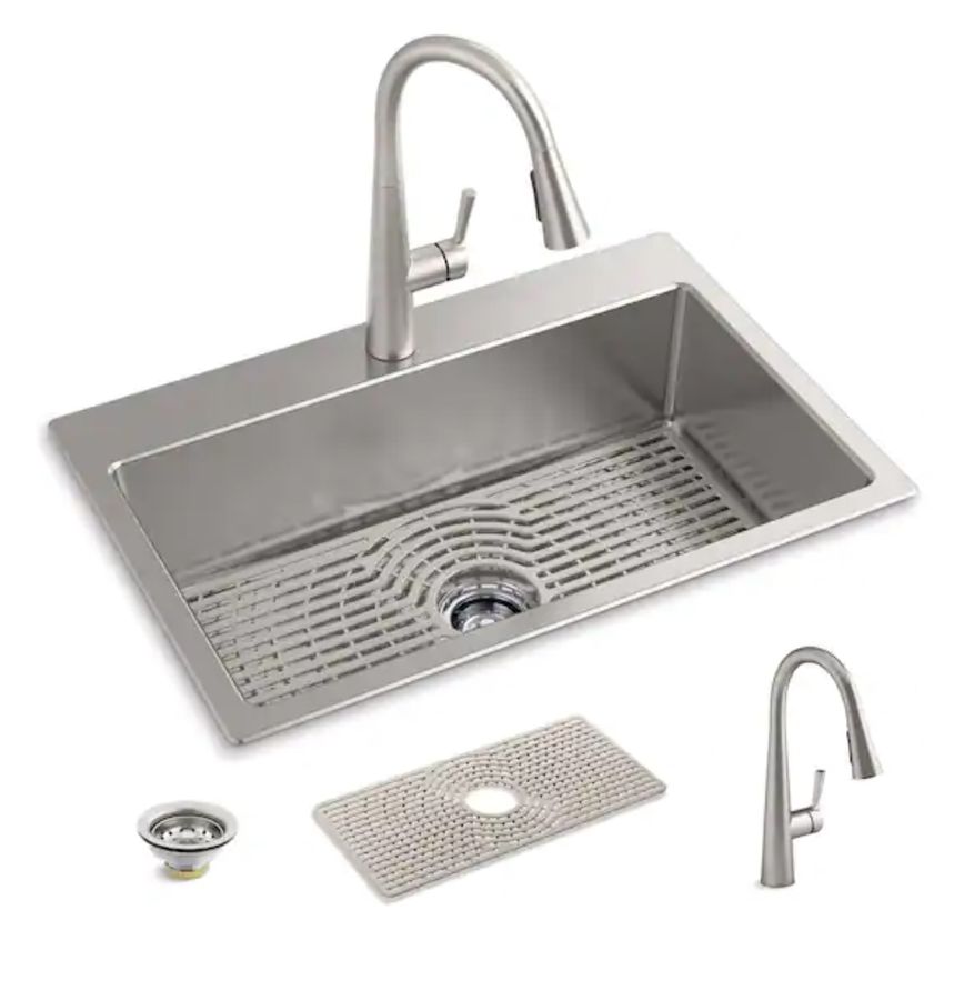 Cursiva All-in-One Stainless Steel 33 in. Single Bowl Drop-In or Undermount Kitchen Sink with Faucet added by Where The Heart Is Designs
