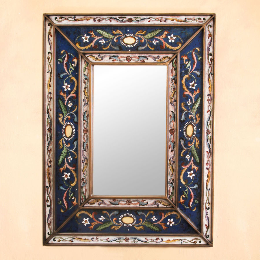 World Menagerie Anisah Floral Themed Hand Painted South American Hanging Rectangle Wall Mirror & Reviews | Wayfair added by Shannon Jones