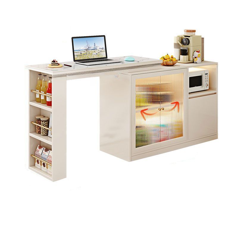  High Top Table with Stockroom Storage, Seats 4, Sintered Stone Top, White, Simplistic Style, Rectangular Shape, 55.1"L x 15.7"W x 38.6"H, Table & Cabinet added by Elena Goldsborough
