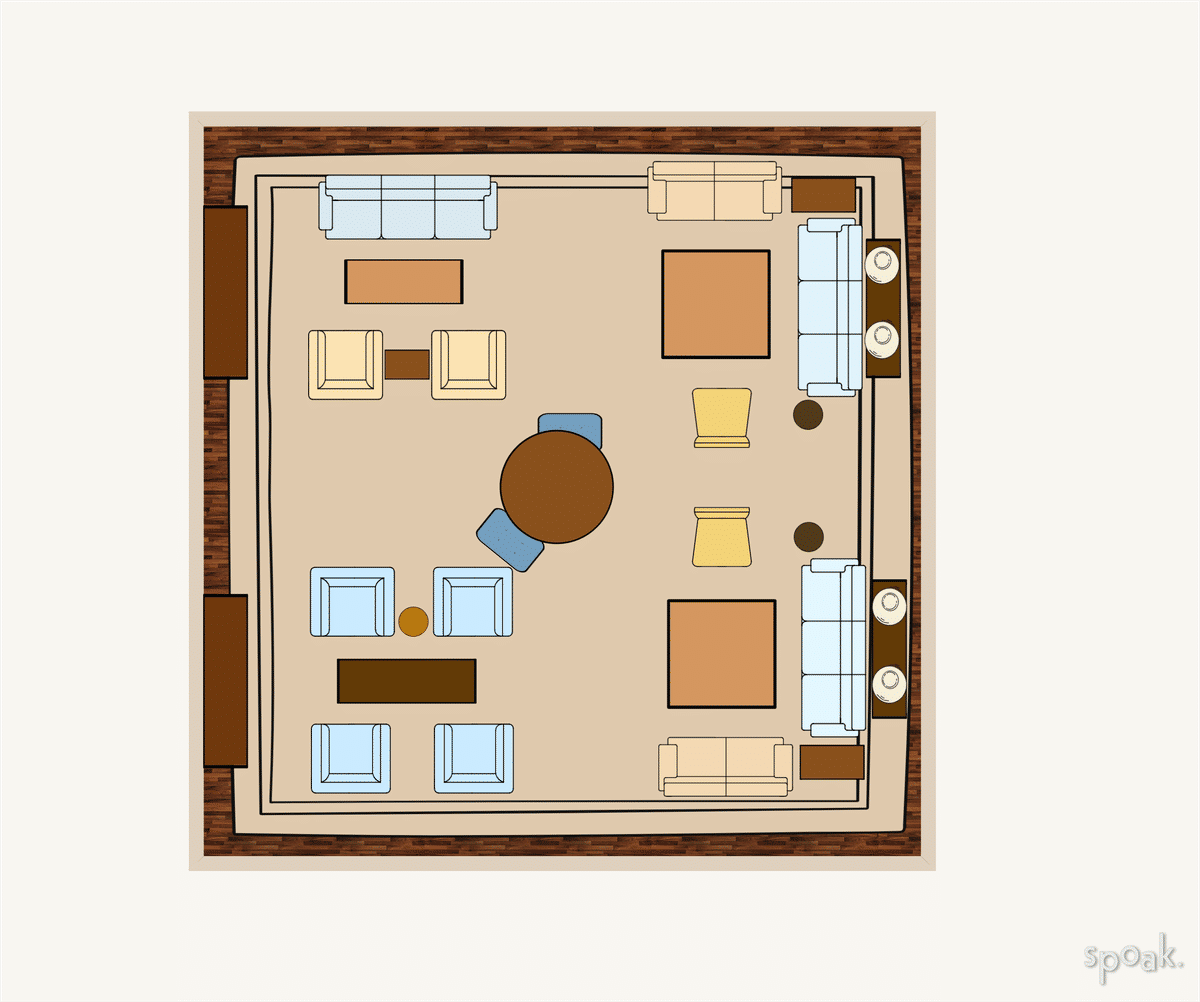Square Living Room Plan designed by Elisa Covington