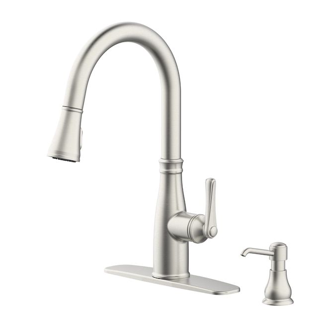 allen + roth Albers Stainless Single Handle Pull-down Kitchen Faucet with Deck Plate and Soap Dispenser Included added by Ashley Wakefield