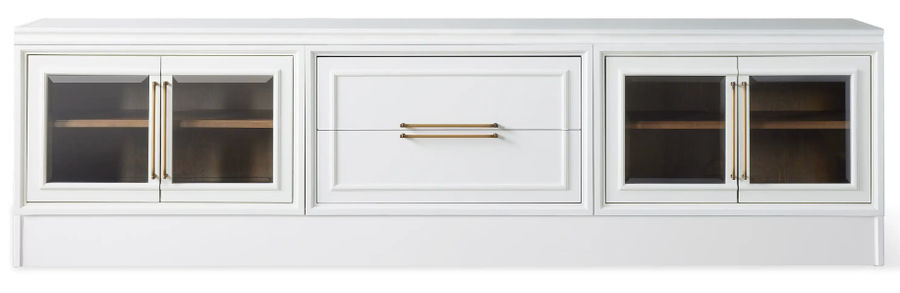 Rowan Modular Clear Glass Plinth Media Console with Drawers added by kendall curley