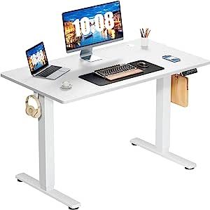 Electric Standing Desk - Height Adjustable Desk, 40 x 24 Inches Ergonomic Stand up Desk with Memory Preset, Sit Stand Computer Home Office Desk Standing Table with T-Shaped Metal Bracket, White added by cambri guest