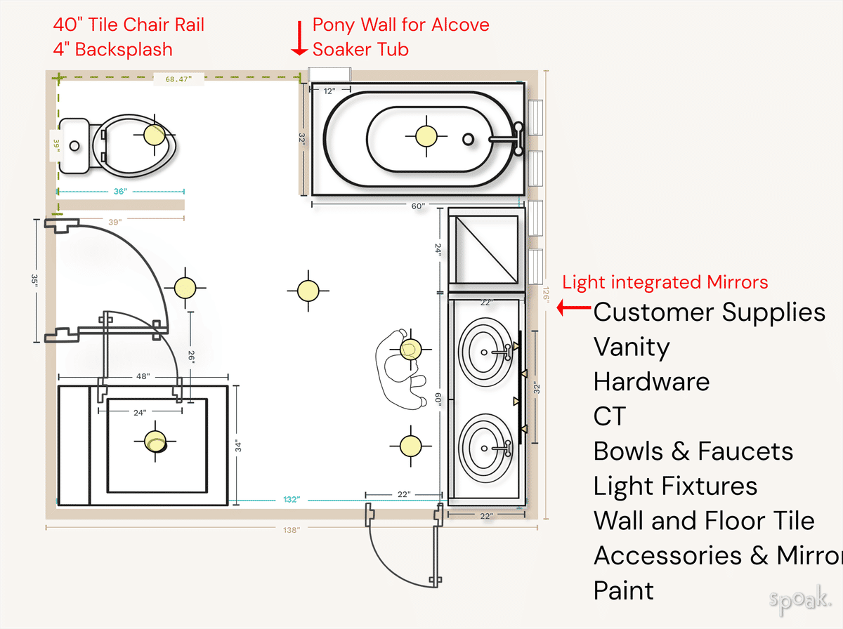 Bathroom Layout designed by Sandy Schargel Interiors