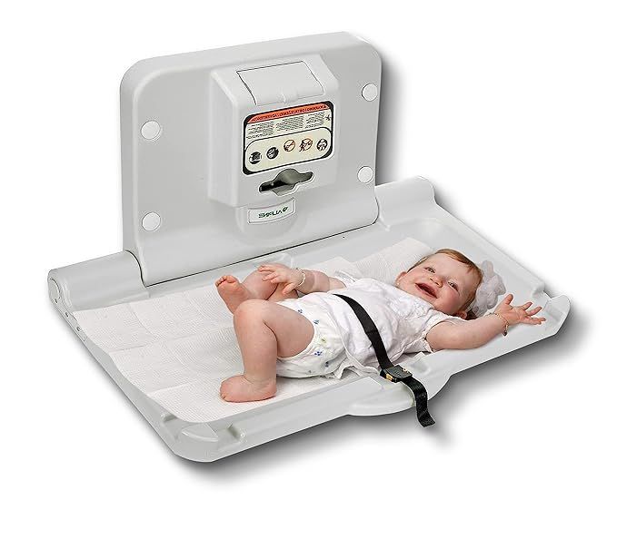 Alpine Wall Mounted Baby Changing Station - Horizontal Baby Changing Table Foldable Diaper Tables with Safety Strap for Commercial Bathroom, ADA Complaint (Hardware Included) White Gray added by Katie Crum