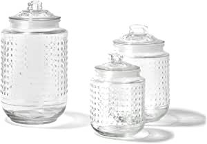 Style Setter Beaded Canister Set 3-Piece Glass Jars in 21oz, 45oz & 70oz Chic Design with Airtight Lids for Cookies, Candy, Coffee, Flour, Sugar, Rice, Pasta, Cereal & More,Hammered,203618-RB added by Chelsea Alysa