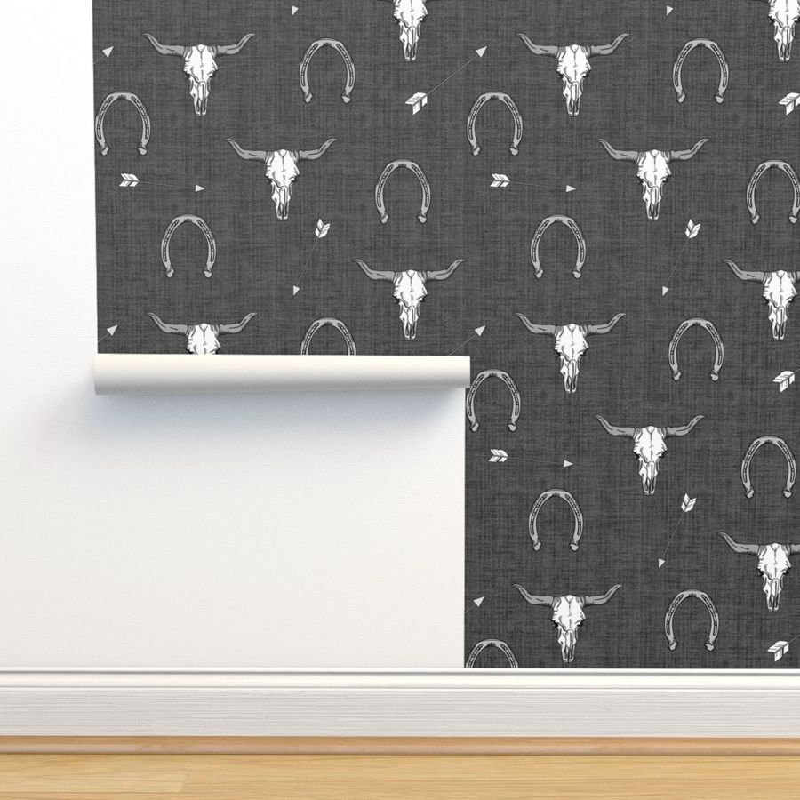 Longhorn and arrows - charcoal Wallpaper | Spoonflower added by sallie tyler