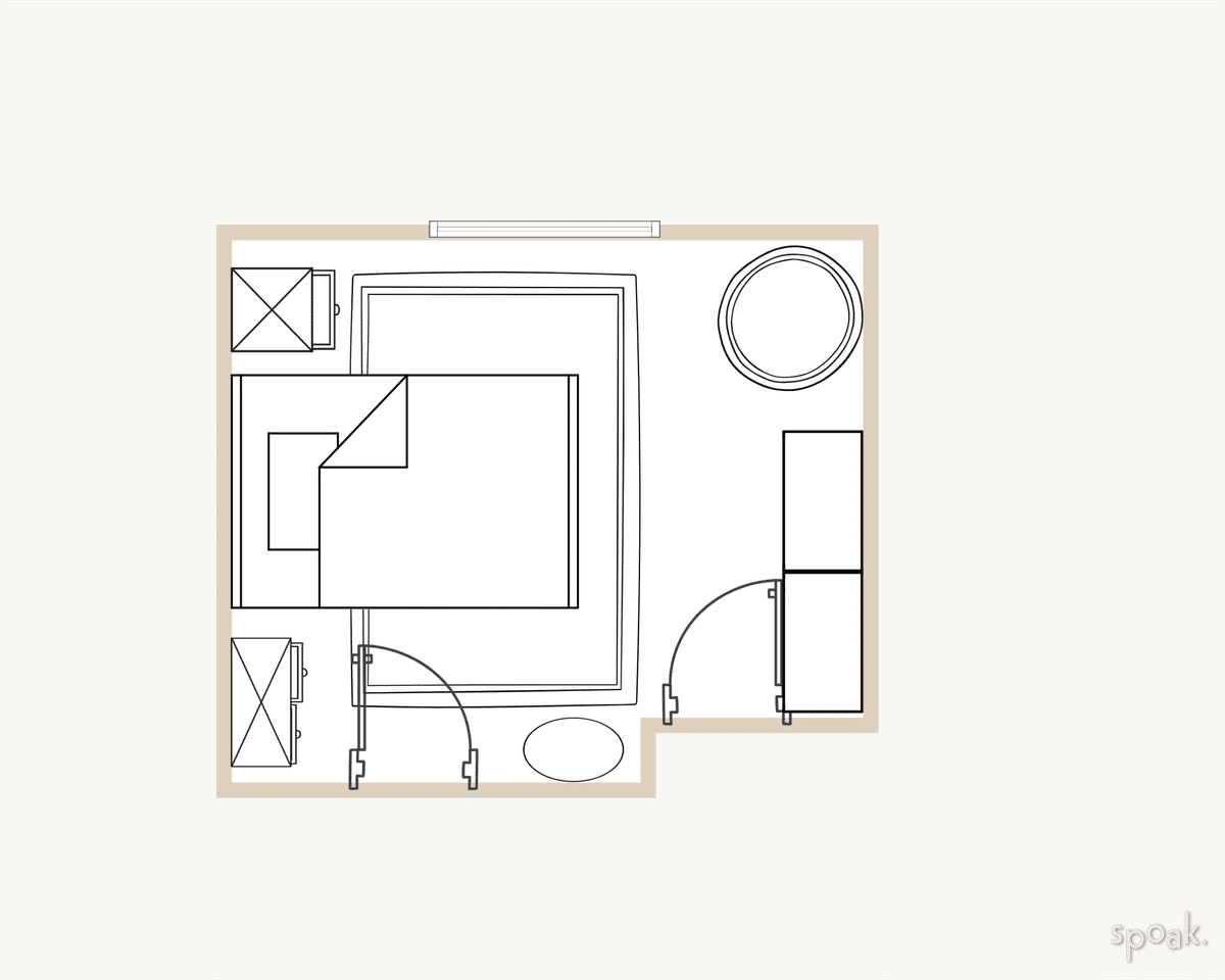 L-Shaped Primary Bedroom Floor Plan designed by Kersty Bermudez
