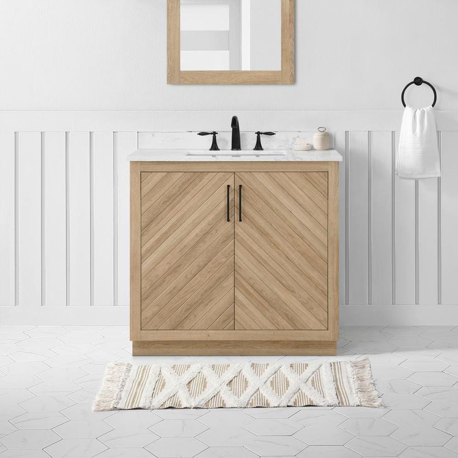 Glacier Bay Huckleberry 36 in. W x 19 in. D x 34 in. H Single Sink Bath Vanity in Weathered Tan with White Engineered Marble Top Huckleberry36WT - The Home Depot added by Amy Tausk