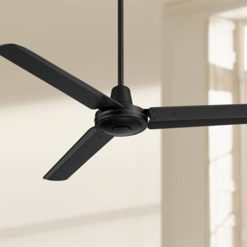 52" Plaza DC Matte Black Finish Damp Rated Ceiling Fan with Remote - #86P33 | Lamps Plus added by Rose Jacobsen