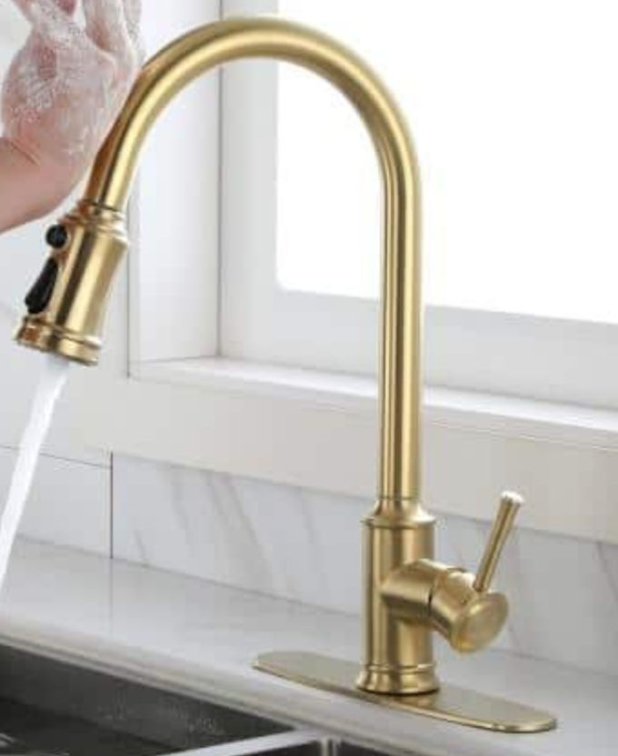 Magic Home Single Handle Pull Down Sprayer Kitchen Faucet with Touch Sensor in Brushed Gold 928-TH9013BG - The Home Depot added by Emily Kozik