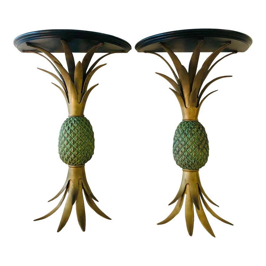 Vintage Brass and Verdigris Large Pineapple Wall Brackets- a Pair added by Blaire Gremillion