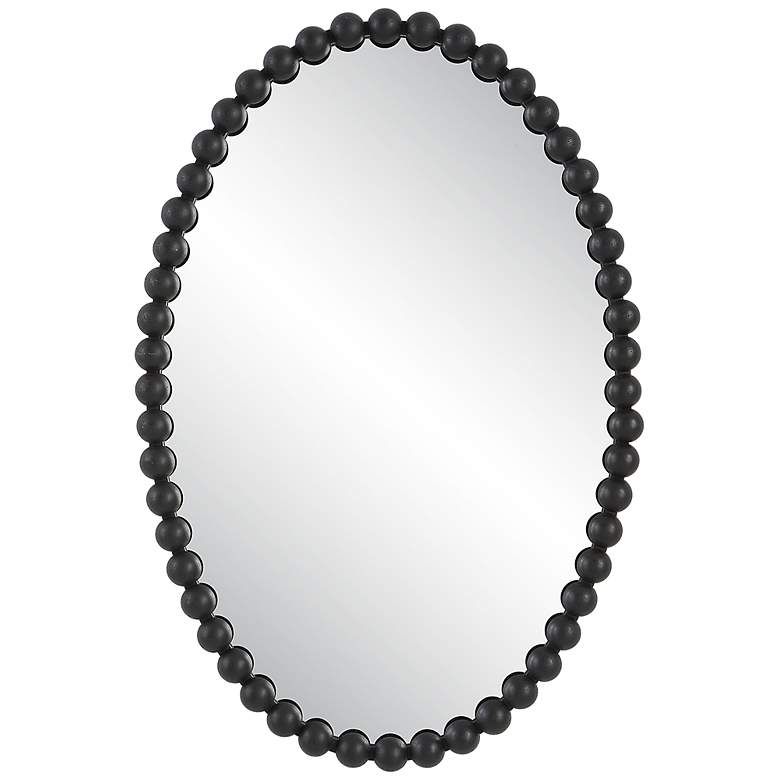 Serna Matte Black 20" x 30" Beaded Oval Wall Mirror - #443G5 | Lamps Plus added by Sandy Schargel Interiors