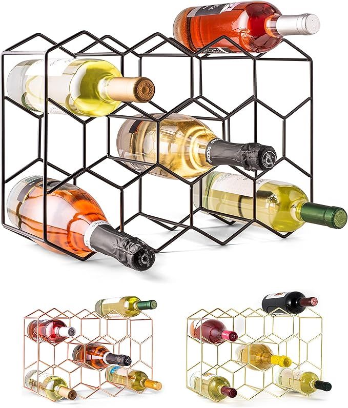 Gusto Nostro Countertop Wine Rack - 14 Bottle Freestanding Modern Black Metal Small - 3 Tier Tabletop Wine Holder Stand for Cabinet, Pantry - Wine Racks Countertop - No Assembly Required added by KATHERINE ECK