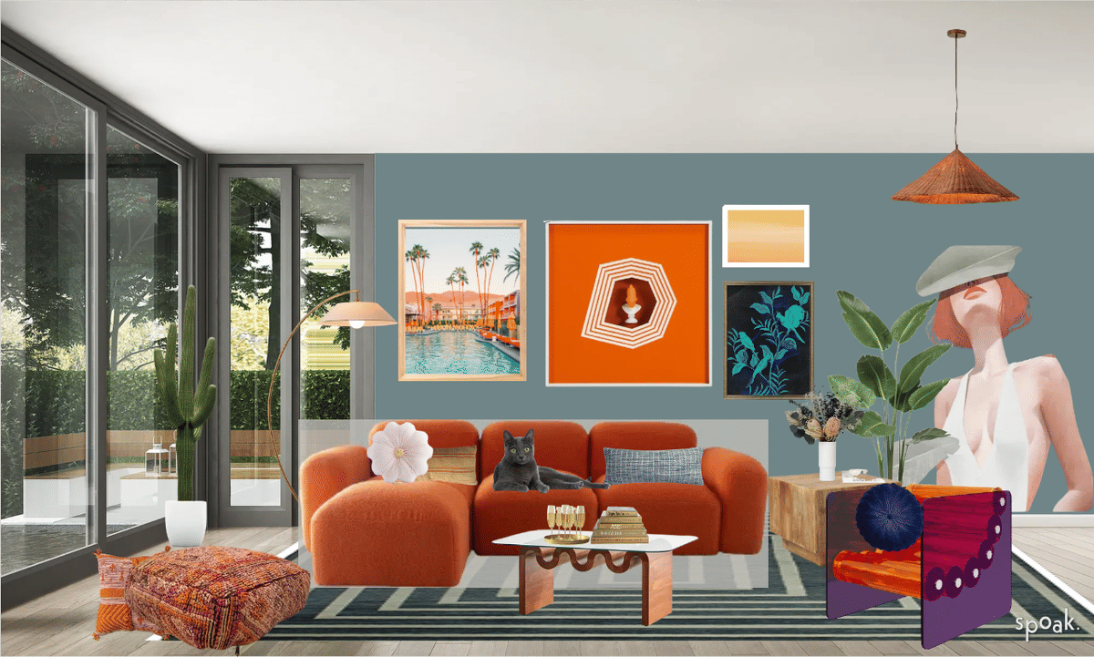 Orange Kitchen + Living Room Inspiration designed by Sera Fleishman