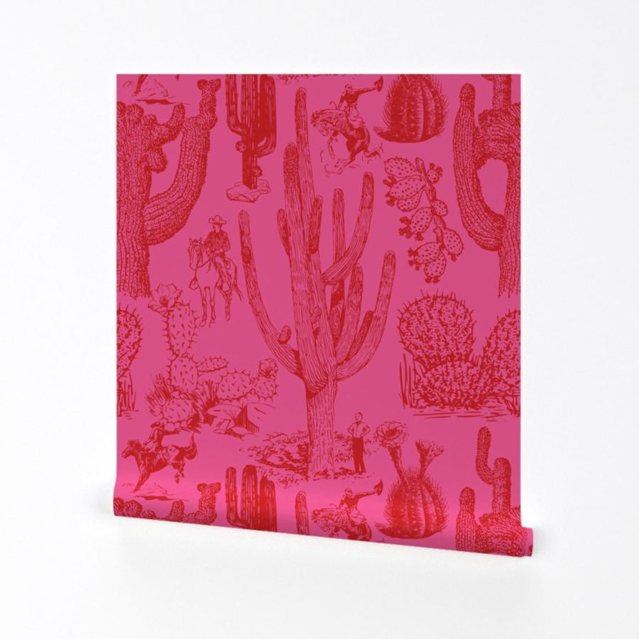 Retro Western Kitsch Wallpaper Western Cactus by Yesterdaycollection Saguaro Cactus Removable Peel and Stick Wallpaper by Spoonflower - Etsy added by Lauren Houston