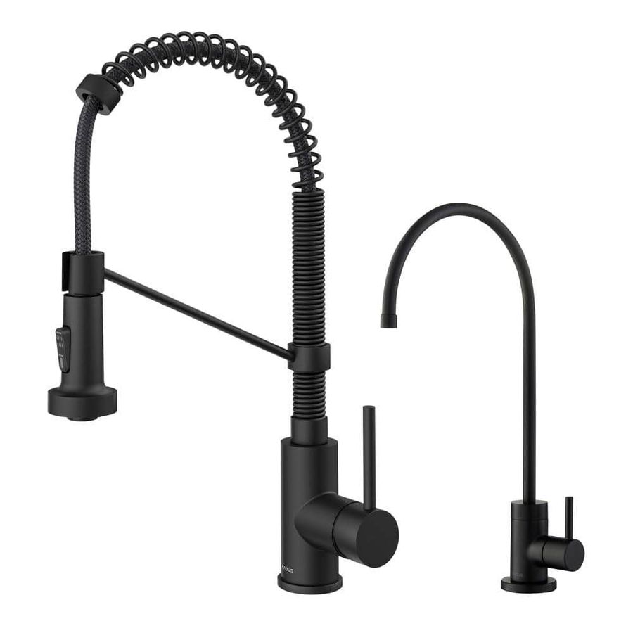 KRAUS Bolden Single Handle Pull-Down Kitchen Faucet and Purita Beverage Faucet in Matte Black KPF-1610-FF-100MB - The Home Depot added by Ella Cooper