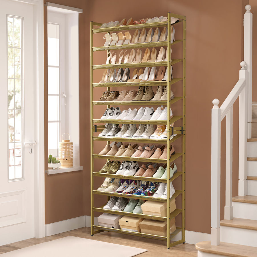 Rebrilliant 48-60 Pair Stackable Shoe Rack,  with Adjustable Flat or Angled Shelves & Reviews | Wayfair added by Tabitha Owen