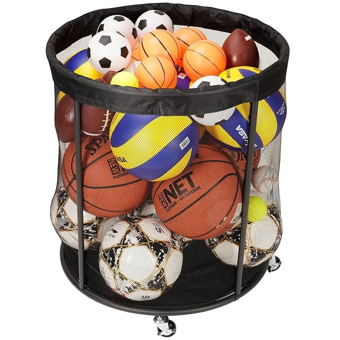 Weyimila Sports Equipment Organizer for Garage, Mesh Ball Holder for Soccer, Basketball, Volleyball, Baseball, Toy, 48 Gals Ball Cart for Holding Ball, Rolling Sports Organizer, Black added by Rachel Fedorov