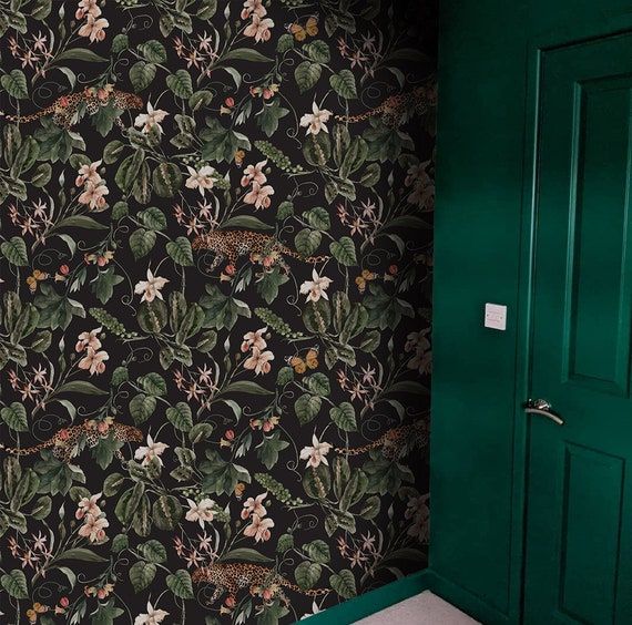 Dark Botanical Wallpaper  Dark Background  Self Adhesive  - Etsy added by Danielle Eiler