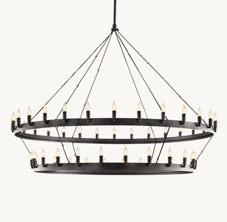 Camino Vintage Candelabra Two-Tier Chandelier 63" - Iron added by Sara Livingston