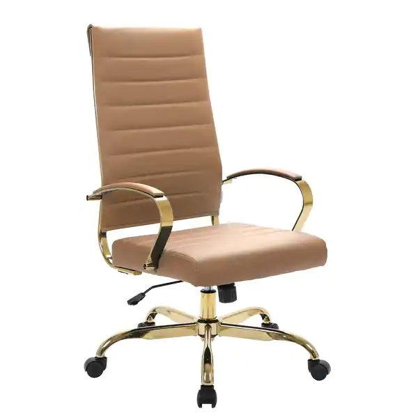 LeisureMod Benmar High-Back Leather Office Chair W/ Gold Frame - - 33054204 added by Kate McKay Designs