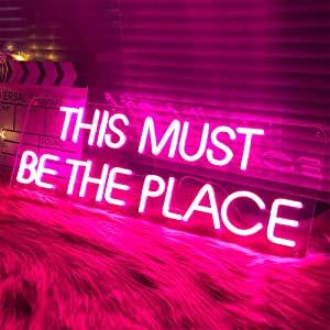 This Must Be The Place Neon Signs for Bedroom Wall Decor LED Light Up Signs Large Pink Neon Light Sign Words Lights Beer Bar Club Windows Hotel Pub Cafe Wedding Birthday Party Decoration Gifts 24x8" added by Leah Kouba